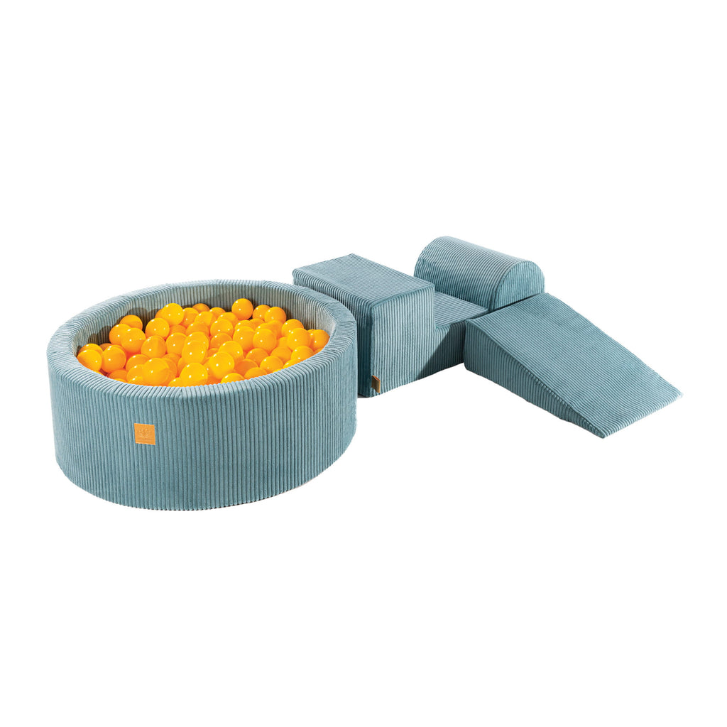 Aesthetic Foam 3 elements Playset with Ball Pit 90x30cm with 200 Balls Certified, Corduroy, Turquoise: Yellow