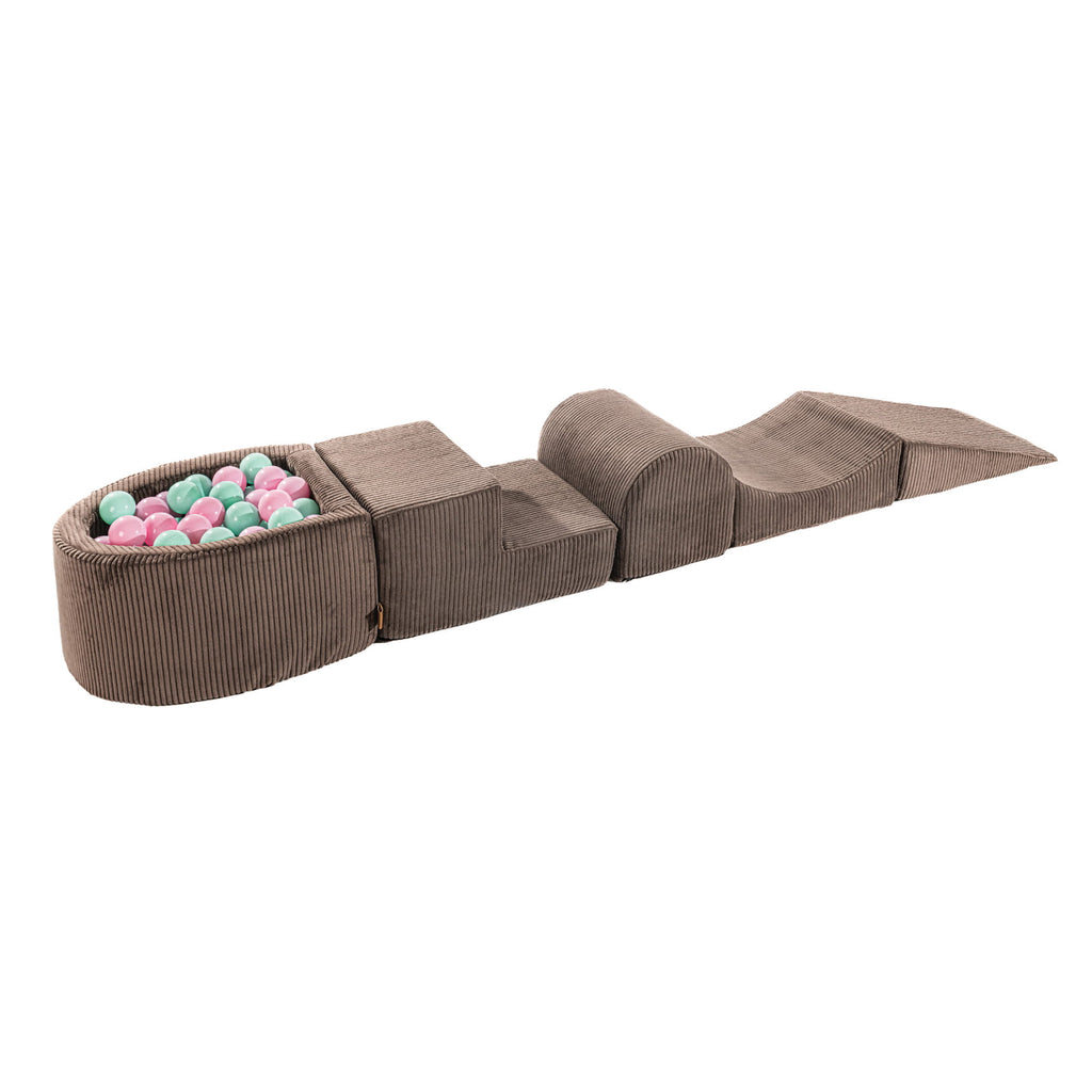 Aesthetic Foam Playset with Small Ball Pit Playground for Children with 100 Balls, Corduroy, Brown: Pastel Pink/Mint