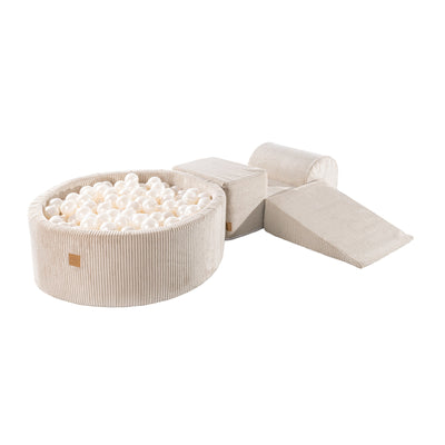 Aesthetic Foam 3 elements Playset with Ball Pit 90x30cm with 200 Balls Certified, Corduroy, Ecru: White Pearl