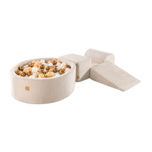 Cargar imagen en el visor de la galería, Aesthetic Foam 3 elements Playset with Ball Pit 90x30cm with 200 Balls Certified, Corduroy, Ecru: White Pearl/Beige/Gold