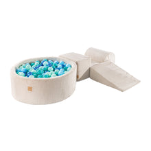 Cargar imagen en el visor de la galería, Aesthetic Foam 3 elements Playset with Ball Pit 90x30cm with 200 Balls Certified, Corduroy, Ecru: Mint/Blue/Turquoise