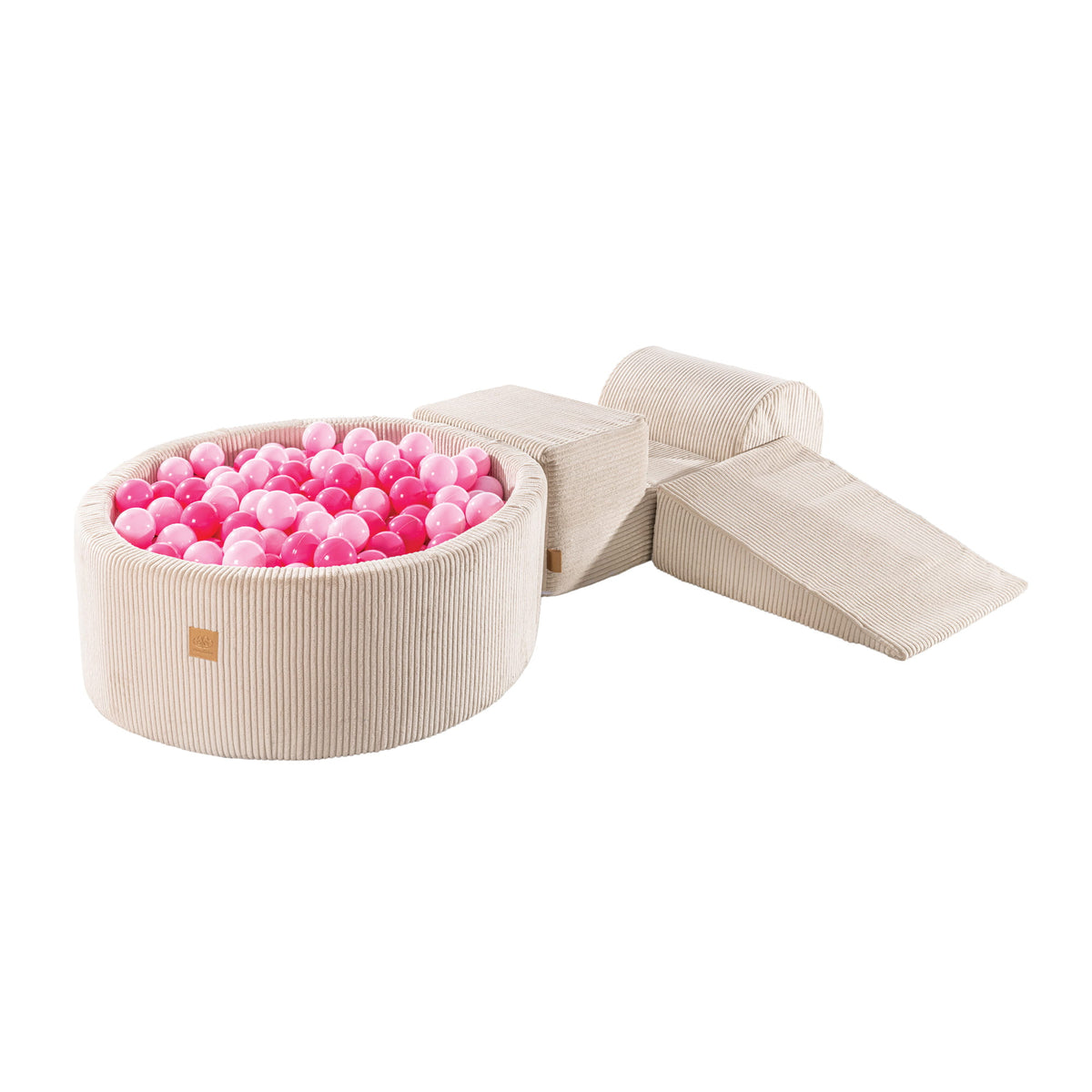 Aesthetic Foam 3 elements Playset with Ball Pit 90x30cm with 200 Balls Certified, Corduroy, Ecru: Pastel Pink/Light Pink
