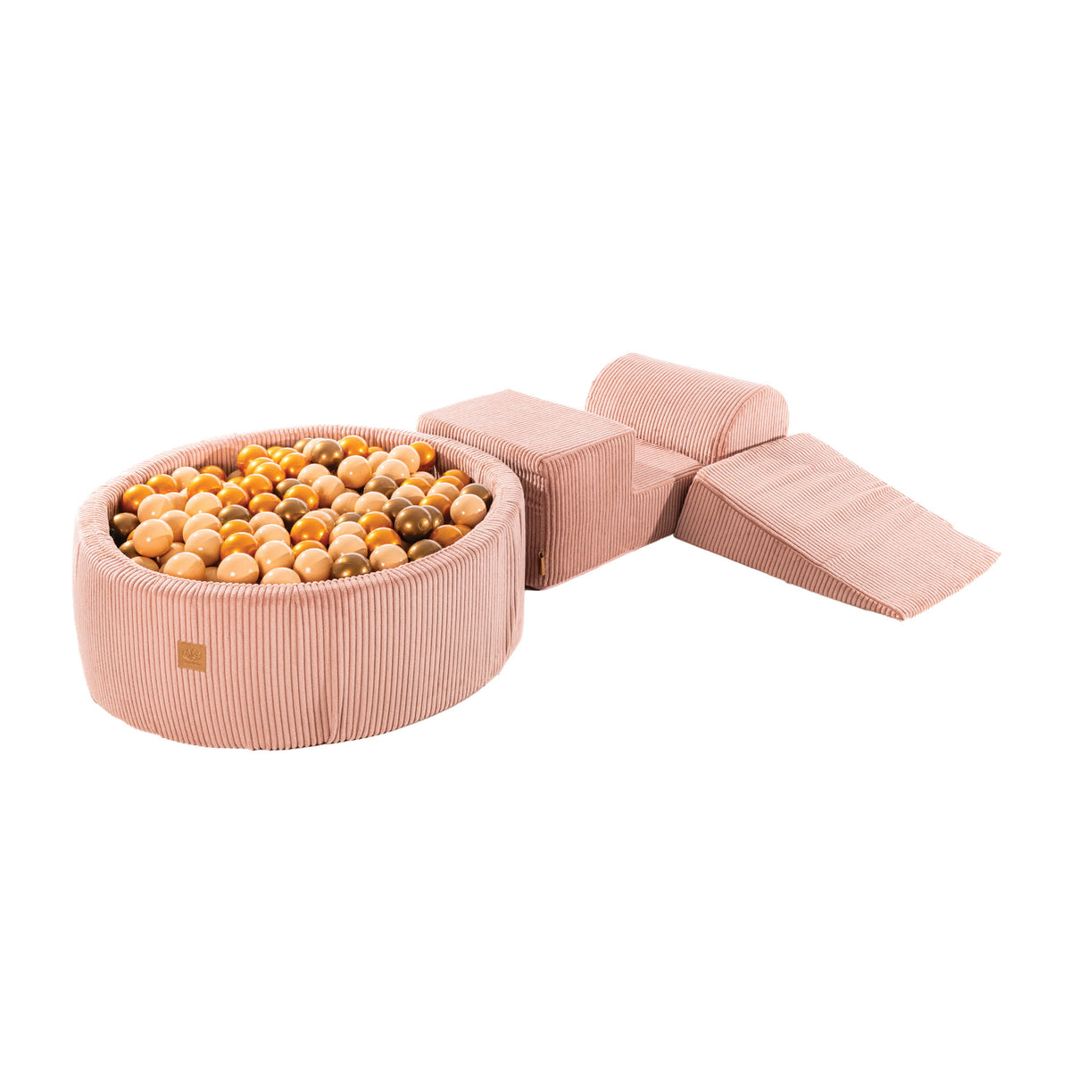 Aesthetic Foam 3 elements Playset with Ball Pit 90x30cm with 200 Balls Certified, Corduroy, Pink: Beige/Gold/Platinium Gold