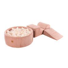 Cargar imagen en el visor de la galería, Aesthetic Foam 3 elements Playset with Ball Pit 90x30cm with 200 Balls Certified, Corduroy, Pink: White Pearl