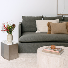 Carica l'immagine nel visualizzatore di Gallery, Coffee table Creully - W40 cm x D30 cm x H35 cm - Brushed steel - Blue white marble