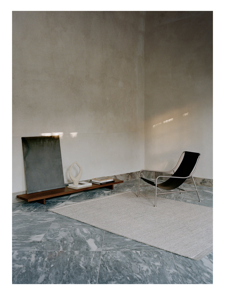 Dawn Light Grey/White hand-woven rug – styled in a living room | Linie Design at Bois Blanc Home, Limassol, Cyprus