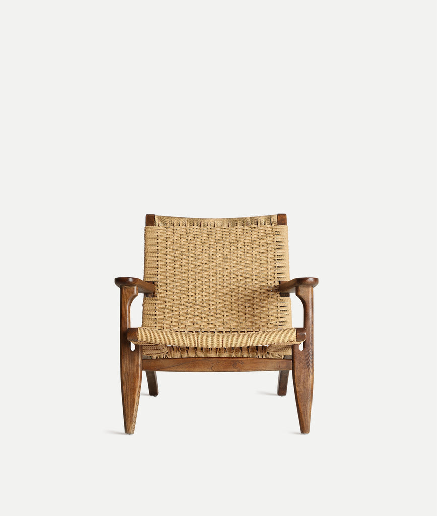 Brown Elm Wood and Rope Armchair