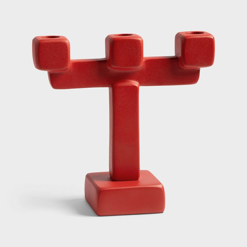 Candle holder chunk large red