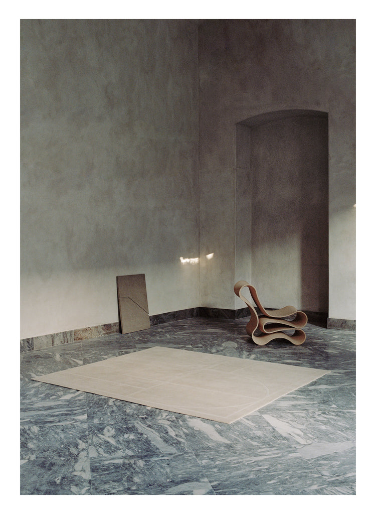 Elemental Verse Beige hand-knotted rug – styled in a living room | Linie Design at Bois Blanc Home, Limassol, Cyprus