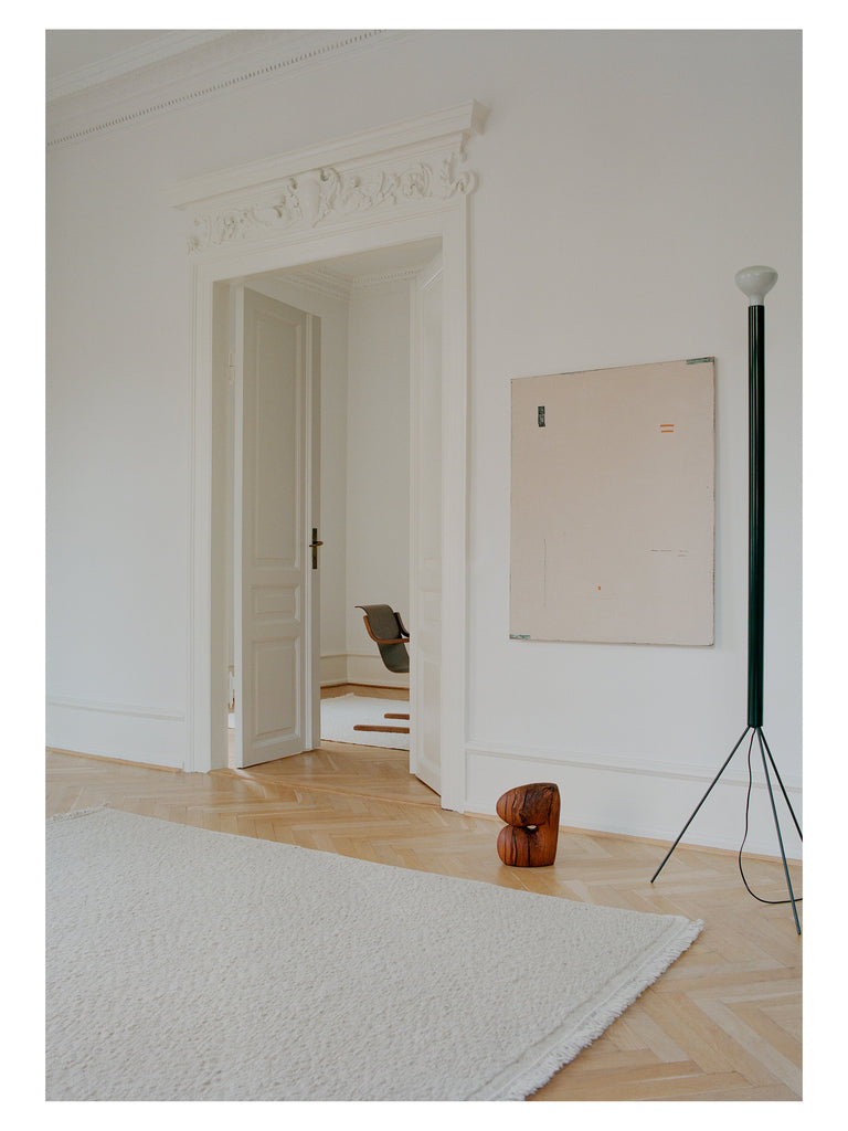 Blonde Maze White hand-knotted sumac rug – styled in a living room | Linie Design at Bois Blanc Home, Limassol, Cyprus