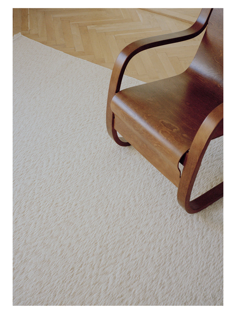 Blonde Maze White hand-knotted sumac rug – styled in a living room | Linie Design at Bois Blanc Home, Limassol, Cyprus