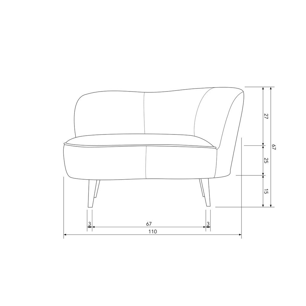 SARA LOUNGE ARMCHAIR RIGHT VELVET KHAKI