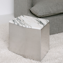Carica l'immagine nel visualizzatore di Gallery, Coffee table Creully - W40 cm x D30 cm x H35 cm - Brushed steel - Blue white marble