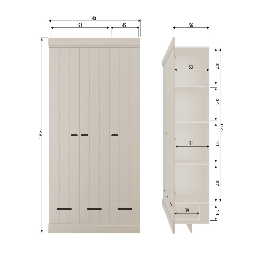 CONNECT 3-DOORS DRAWER - STRIP DOORS DUST [fsc]