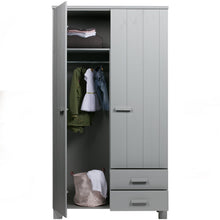 Laden Sie das Bild in den Galerie-Viewer, DENNIS WARDROBE WITH DRAWERS PINE CONCRETE GREY [fsc]