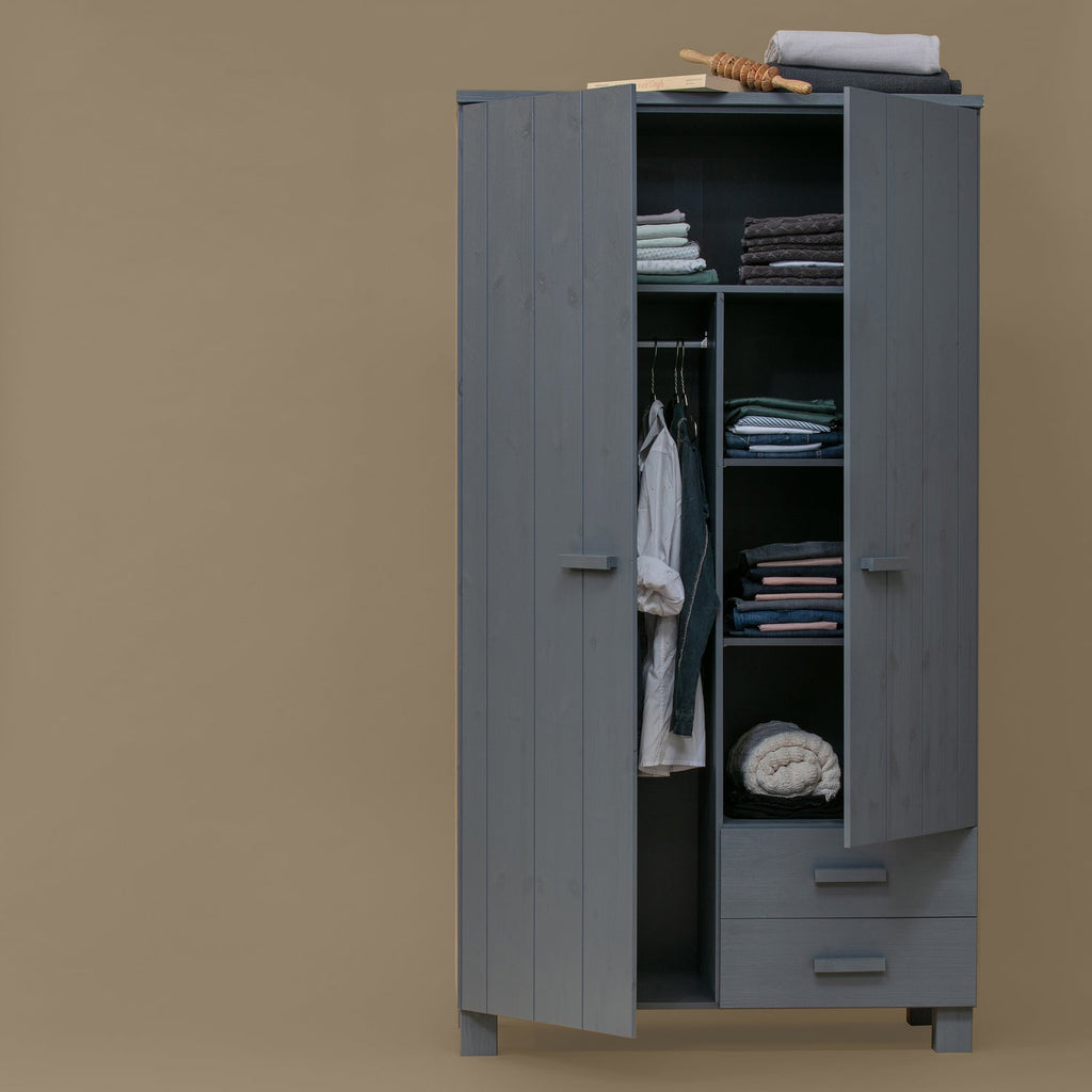 DENNIS WARDROBE WITH DRAWERS PINE STEEL GREY [fsc]