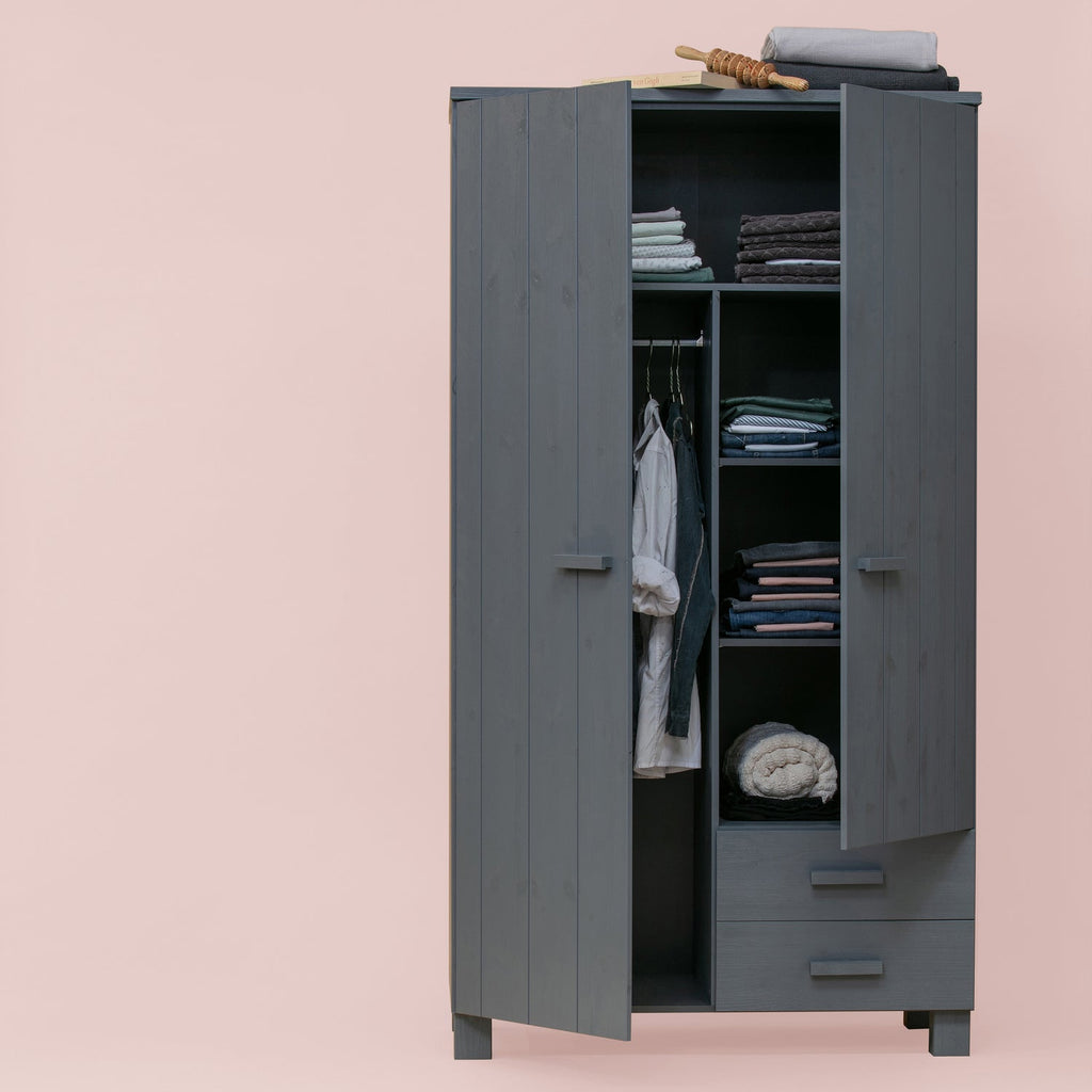 DENNIS WARDROBE WITH DRAWERS PINE STEEL GREY [fsc]