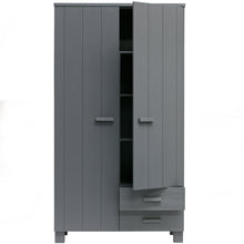 Laden Sie das Bild in den Galerie-Viewer, DENNIS WARDROBE WITH DRAWERS PINE STEEL GREY [fsc]