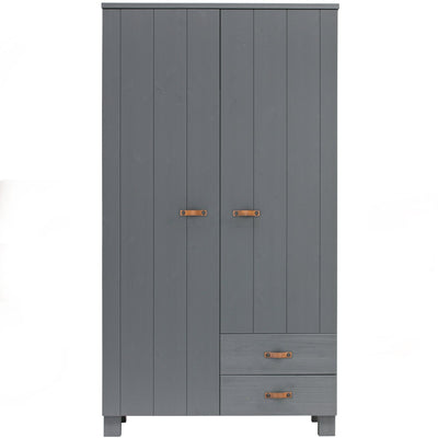 DENNIS WARDROBE WITH DRAWERS STEEL GREY LEATHER GRIP [fsc]