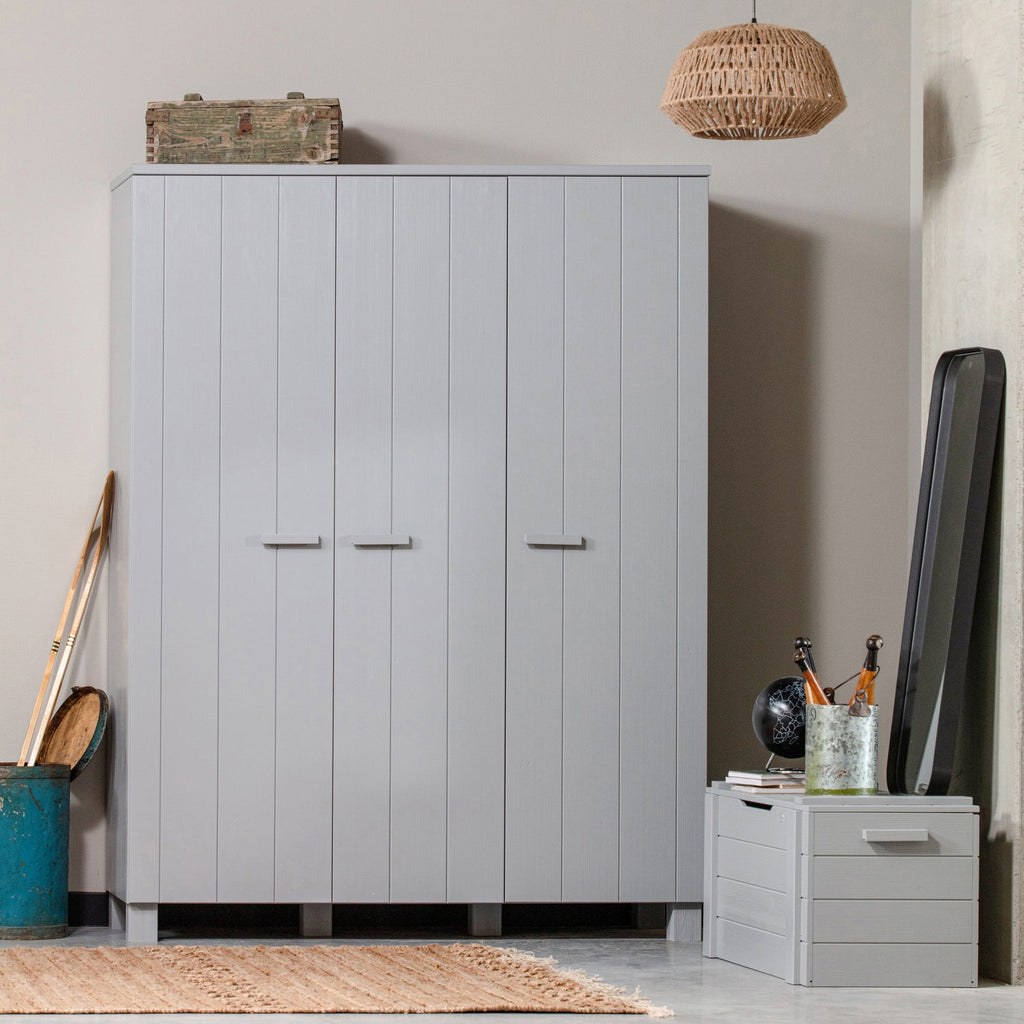 DENNIS 3-DOORS WARDROBE PINE CONCRETE CONCRETE GREY [fsc]