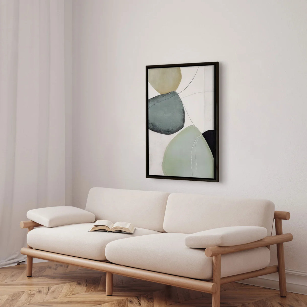 Handmade panting in frame - Green II