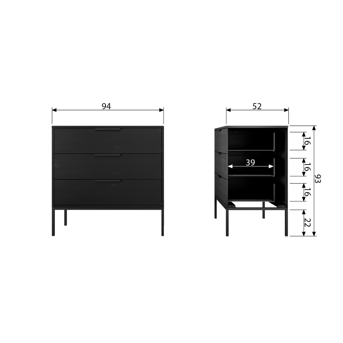 ADAM CABINET WITH DRAWERS PINE BLACK [fsc]