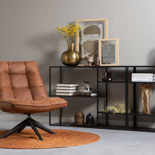 Laden Sie das Bild in den Galerie-Viewer, JOUKE SWIVEL ARMCHAIR IMITATION LEATHER COGNAC