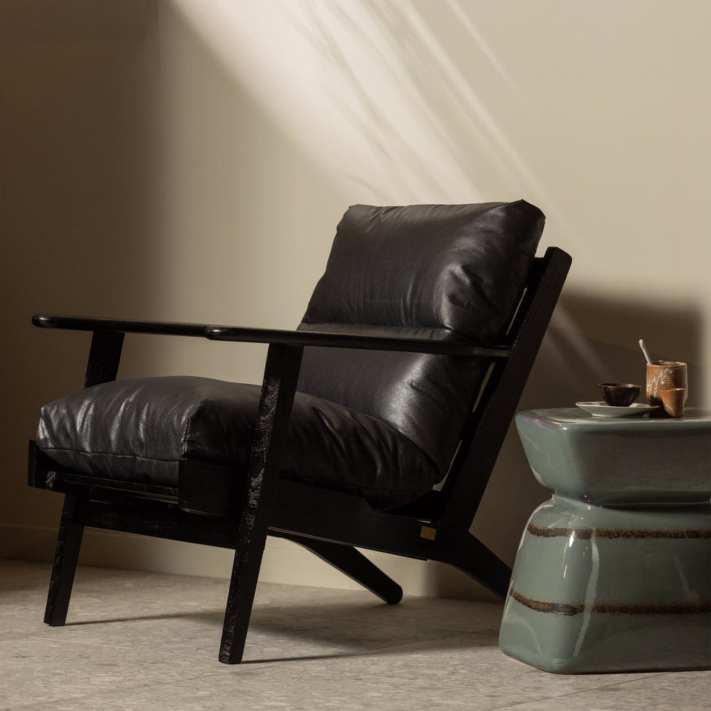 HOUSTON ARMCHAIR LEATHER/WOOD BLACK
