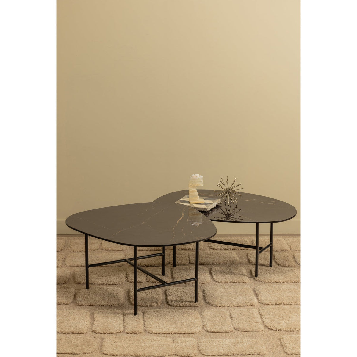 VAJEN COFFEE TABLE WITH MARBLE LOOK TABLETOP BLACK 70x70CM
