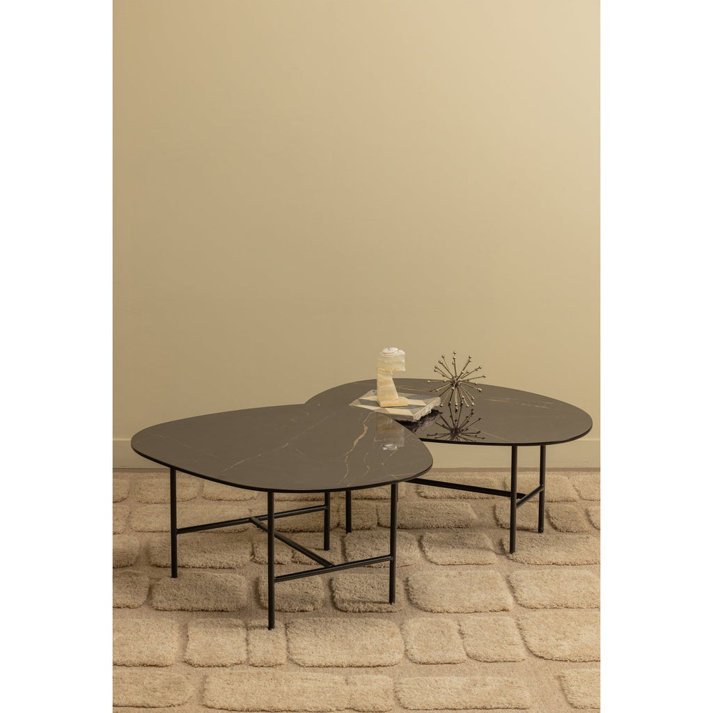 VAJEN COFFEE TABLE WITH MARBLE LOOK TABLETOP BLACK 80x60C