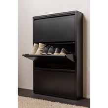 Laden Sie das Bild in den Galerie-Viewer, SABINE 3-COMPARTMENT SHOE CABINET METAL BLACK