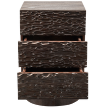 Load image into Gallery viewer, CRUMBLE CARVED NIGHTSTAND WITH DRAWERS MANGO WOOD DARK BROWN
