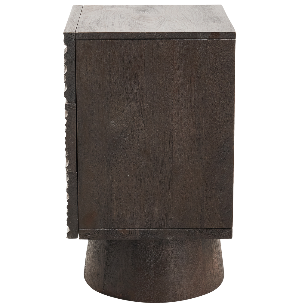 CRUMBLE CARVED NIGHTSTAND WITH DRAWERS MANGO WOOD DARK BROWN