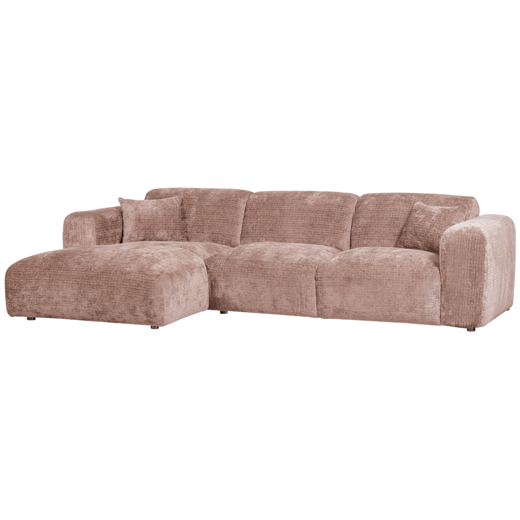 CLOUD CHAISE LONGUE SOFA LEFT CHENILLE TAUPE/PINK