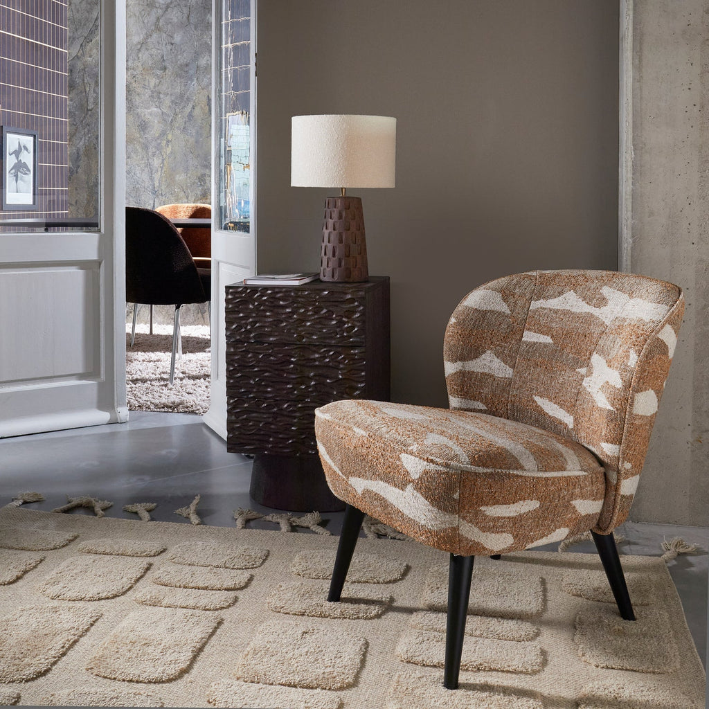 SARA ARMCHAIR WOVEN FABRIC CAMOUFLAGE PATTERN SAND