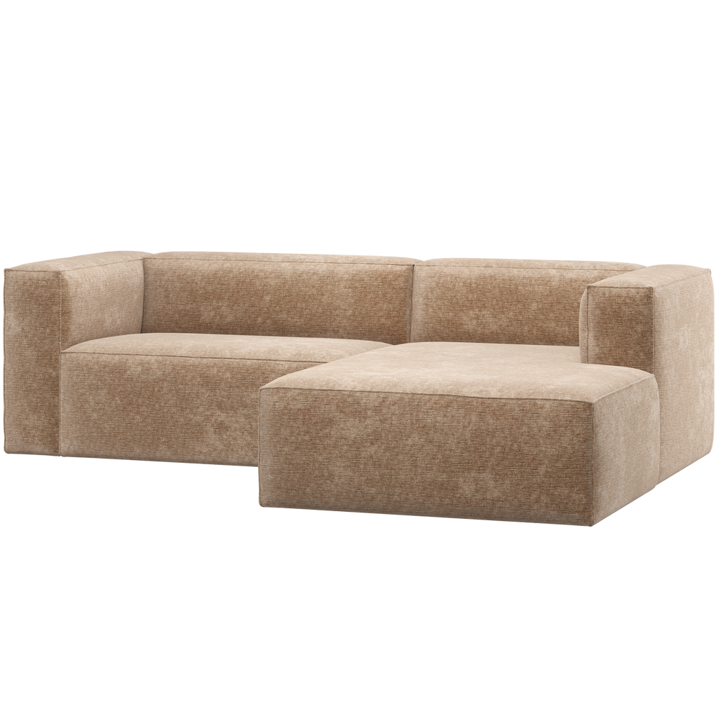 BEAN CHAISE LONGUE SOFA RIGHT CHENILLE VELVET PEACH PINK
