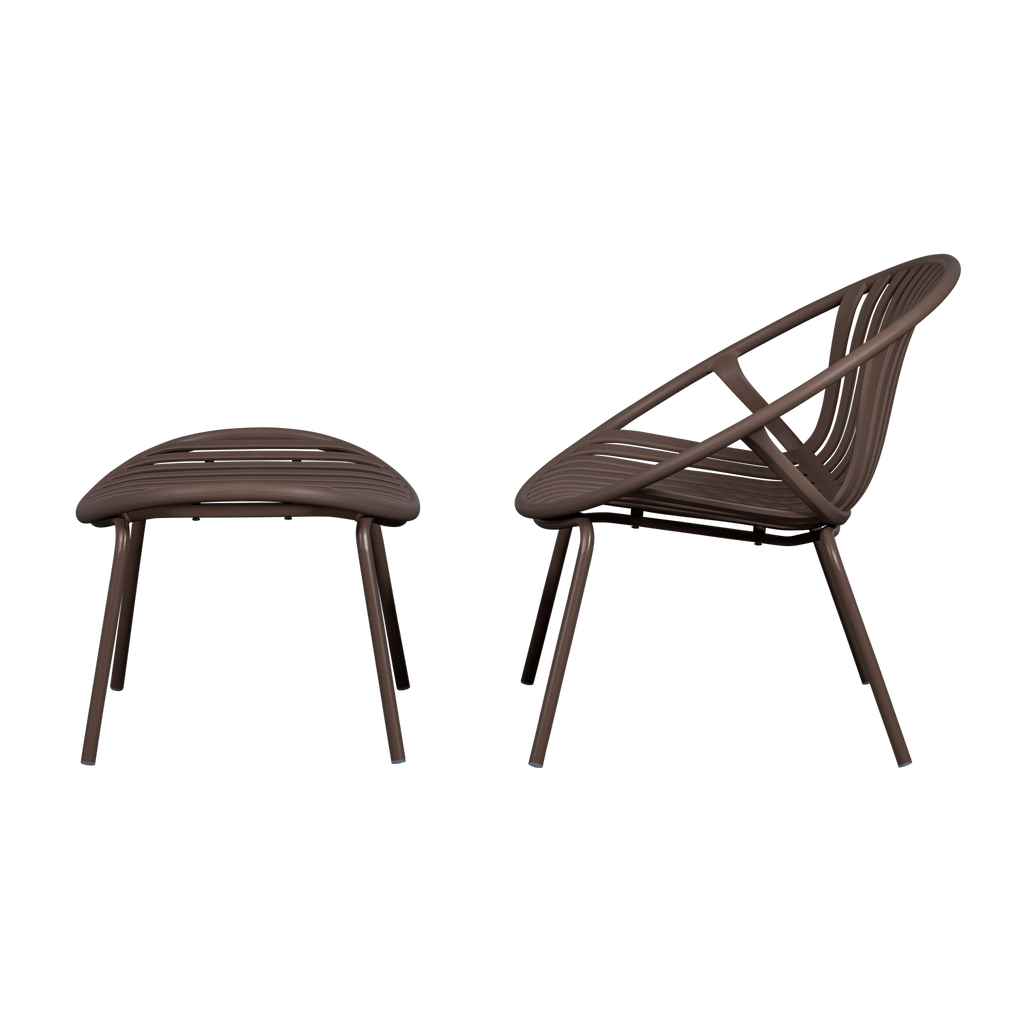 BRUCE GARDEN LOUNGE CHAIR + HOCKER PP/METAL PURPLE/BROWN