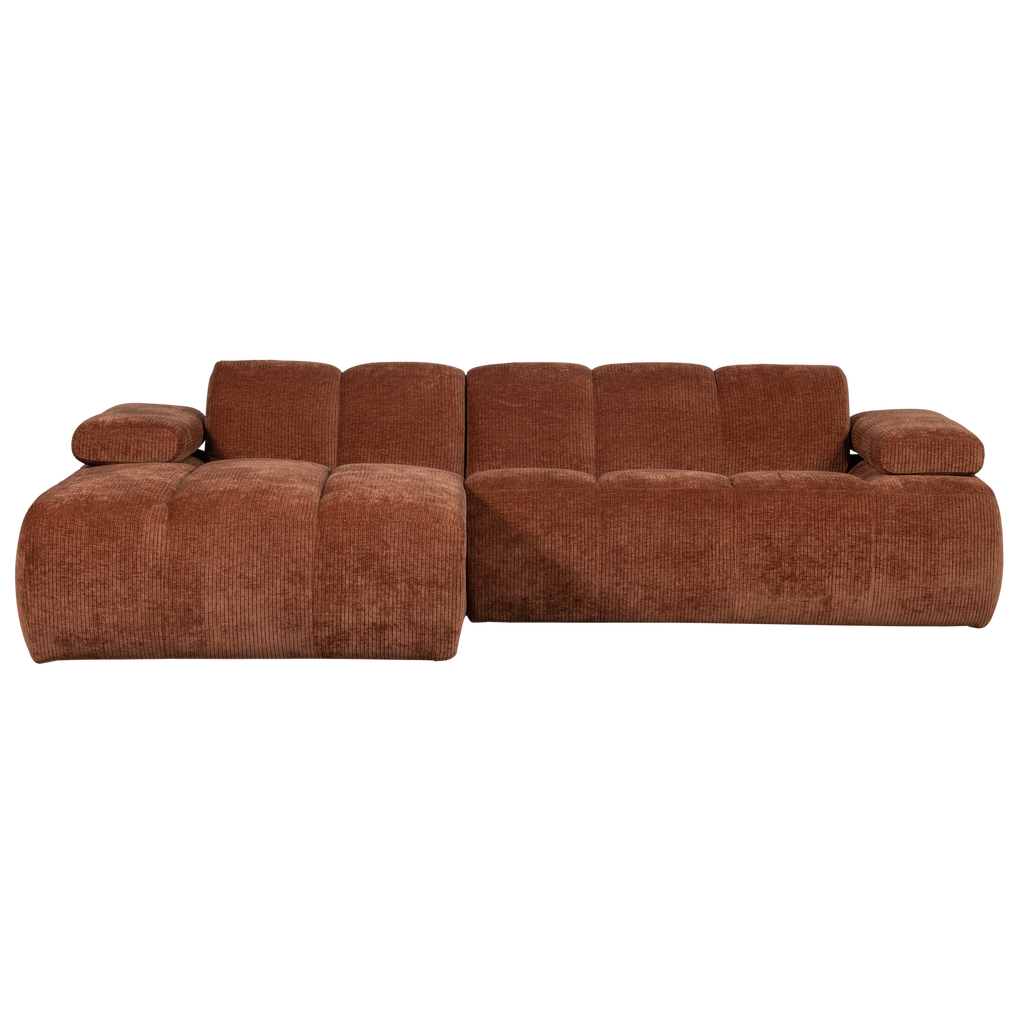 MOJO CHAISE LONGUE SOFA LEFT RIB FABRIC RUST BROWN