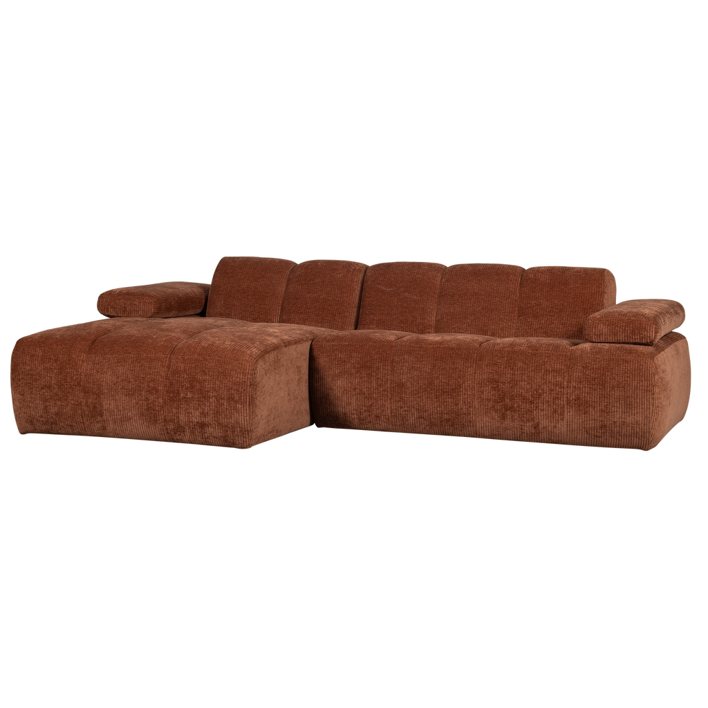 MOJO CHAISE LONGUE SOFA LEFT RIB FABRIC RUST BROWN