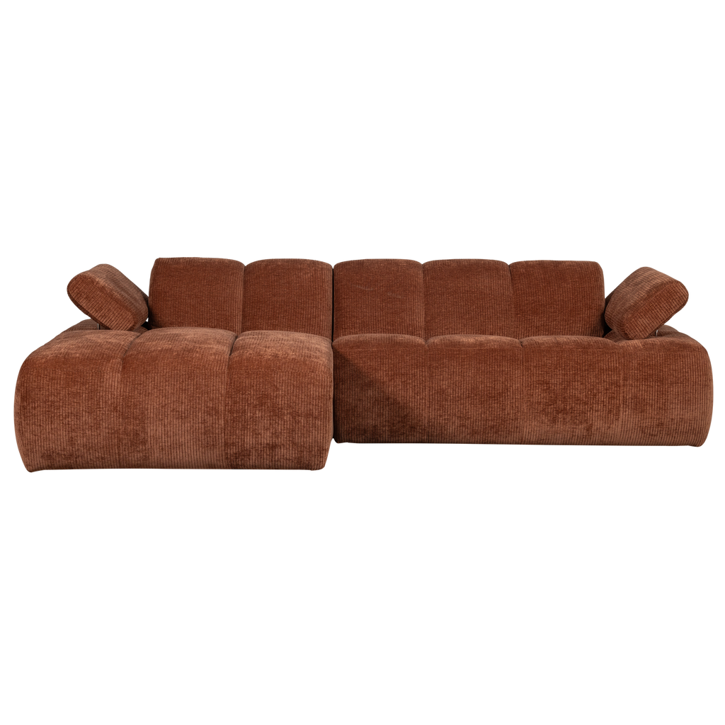 MOJO CHAISE LONGUE SOFA LEFT RIB FABRIC RUST BROWN