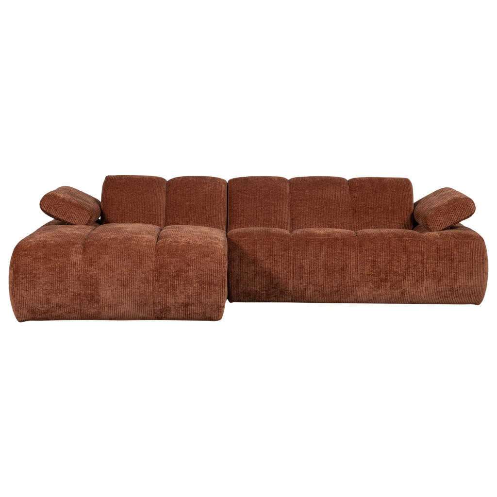MOJO CHAISE LONGUE SOFA LEFT RIB FABRIC RUST BROWN