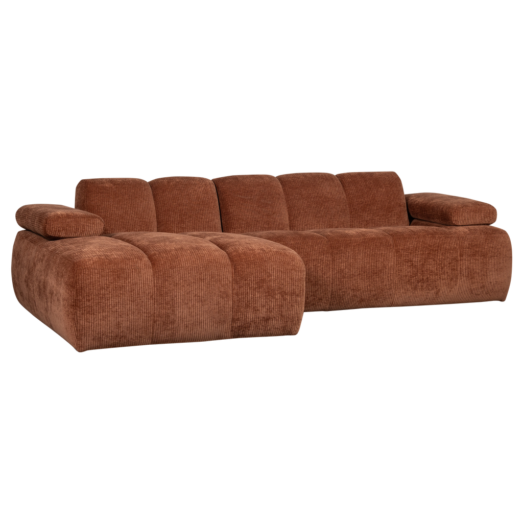 MOJO CHAISE LONGUE SOFA LEFT RIB FABRIC RUST BROWN