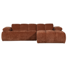 Laden Sie das Bild in den Galerie-Viewer, MOJO CHAISE LONGUE SOFA RIGHT RIB FABRIC RUST BROWN