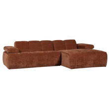 Laden Sie das Bild in den Galerie-Viewer, MOJO CHAISE LONGUE SOFA RIGHT RIB FABRIC RUST BROWN