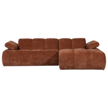 Laden Sie das Bild in den Galerie-Viewer, MOJO CHAISE LONGUE SOFA RIGHT RIB FABRIC RUST BROWN