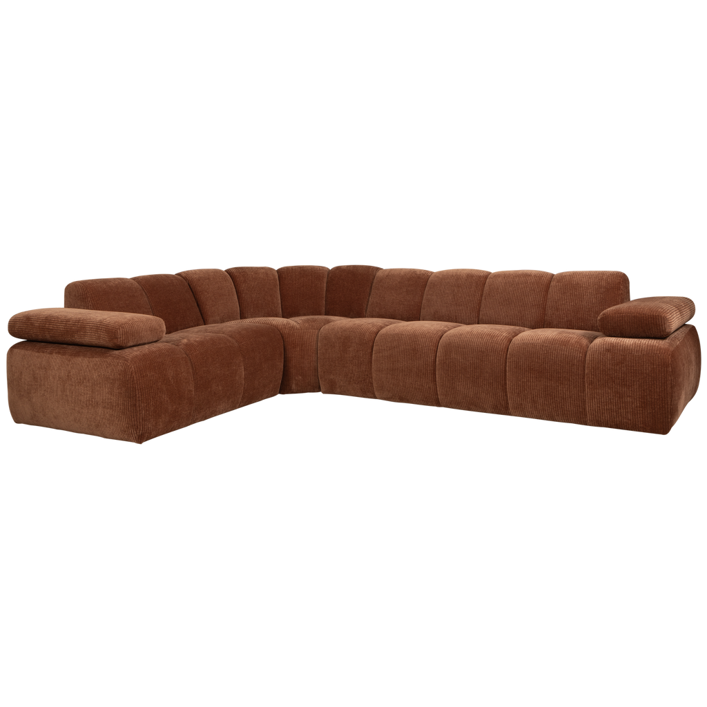 MOJO CORNER SOFA LEFT RIB FABRIC RUST BROWN
