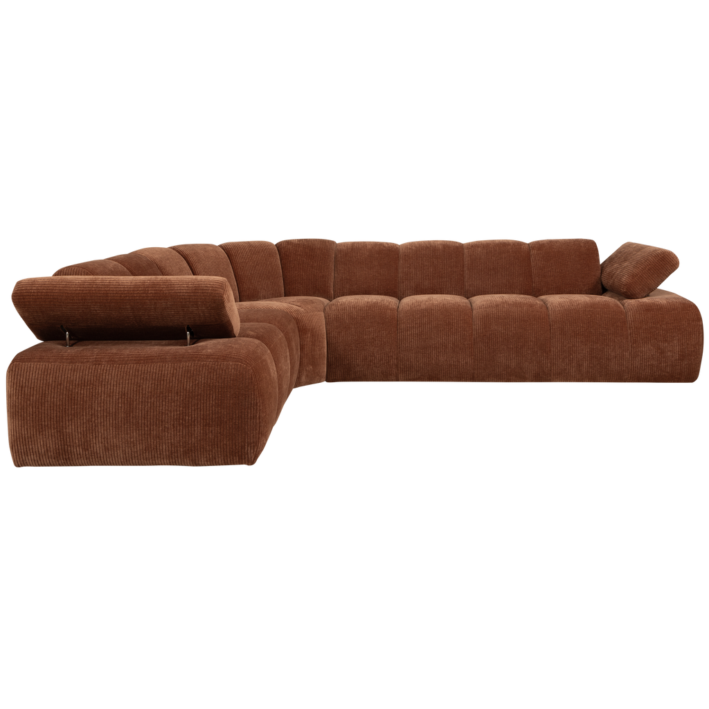 MOJO CORNER SOFA LEFT RIB FABRIC RUST BROWN