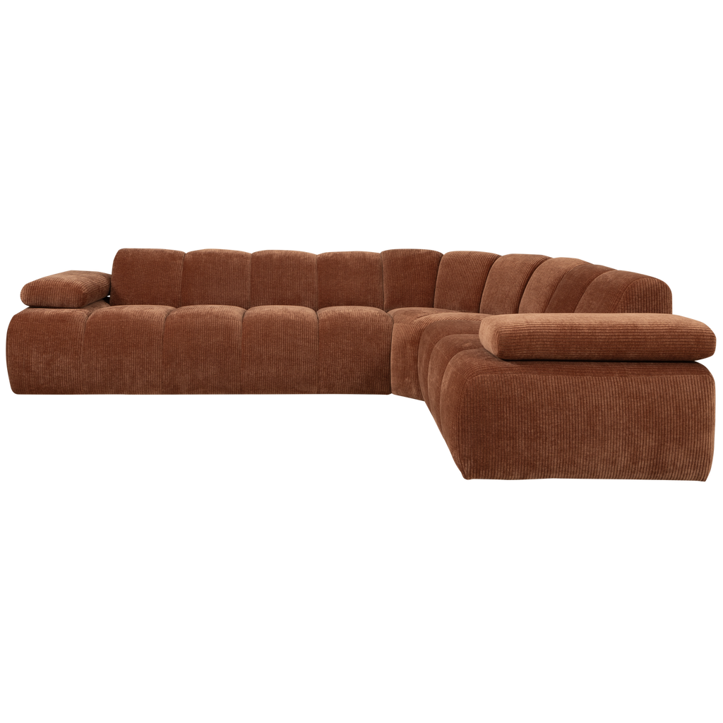 MOJO CORNER SOFA RIGHT RIB FABRIC RUST BROWN