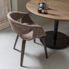 Load image into Gallery viewer, YOSSI DINING CHAIR BROWN WITH WOODEN LEG DARK BROWN