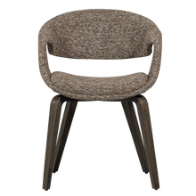 Load image into Gallery viewer, YOSSI DINING CHAIR BROWN WITH WOODEN LEG DARK BROWN